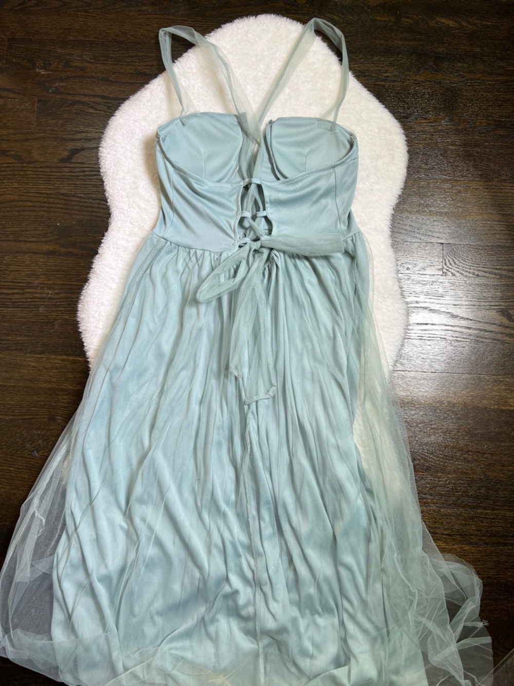 JardinVue Blue Chiffon Corset Lace-Up Midi Dress Large - Picture 8 of 16